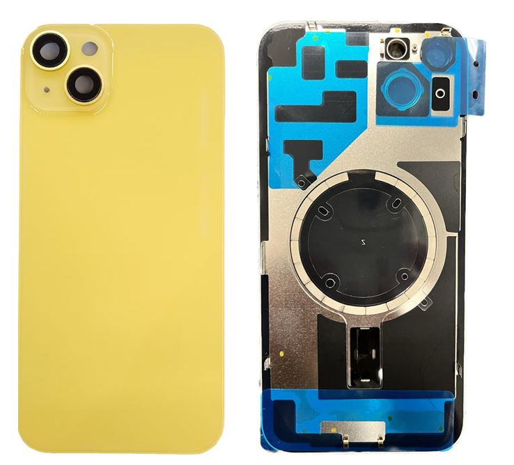 Back Glass with Steel Plate and Magnets Compatible for iPhone 14 Plus Yellow