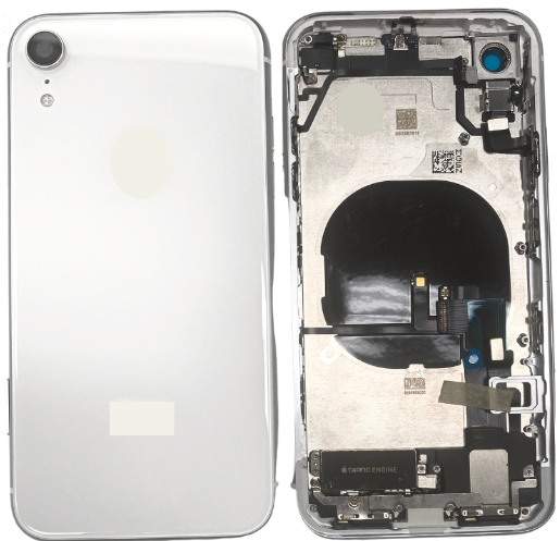 iPhone-XR-Back Housing with Full Parts+Adhesive -OEM (Charging port incluided) -White including charging port