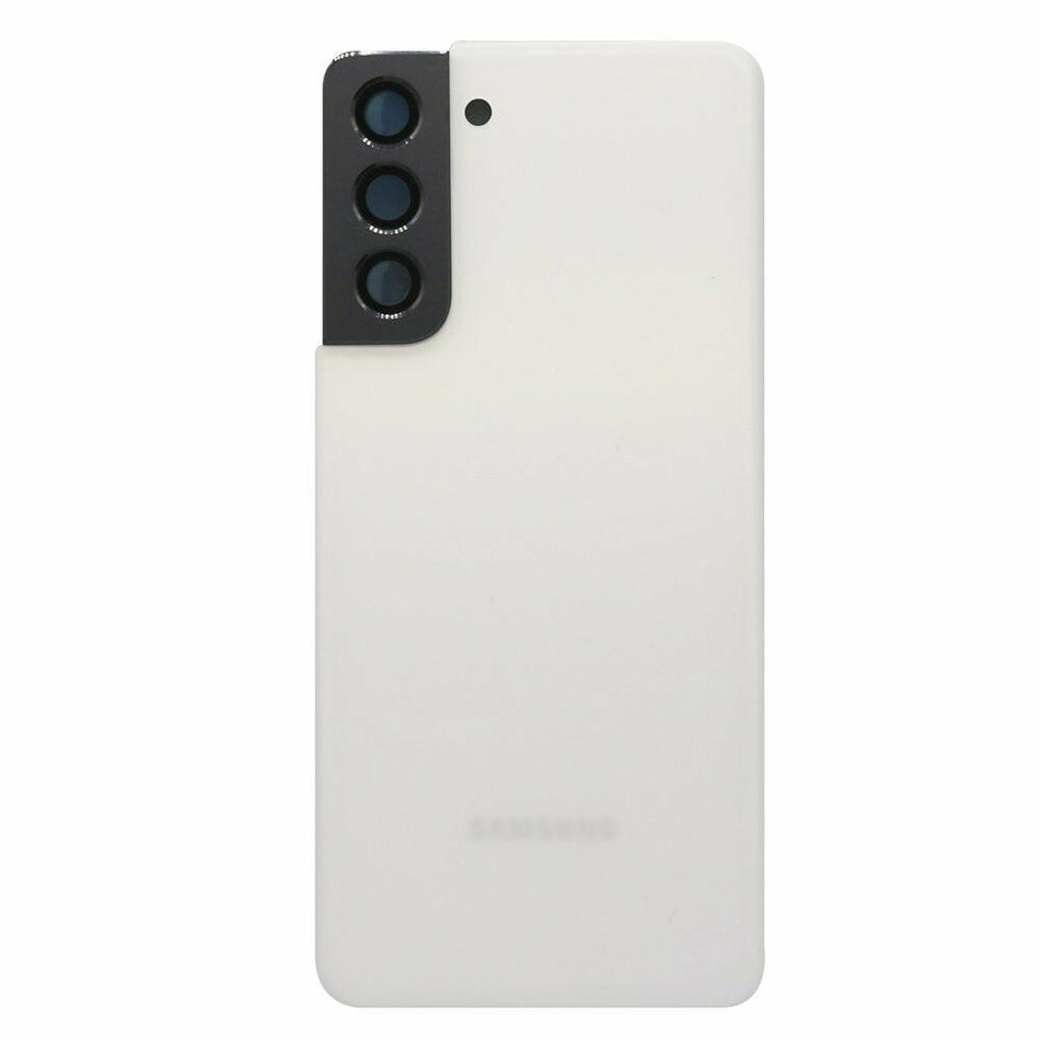 Samsung- Galaxy - S21  - OEM Back Door Glass  with Camera Lens  installed -White